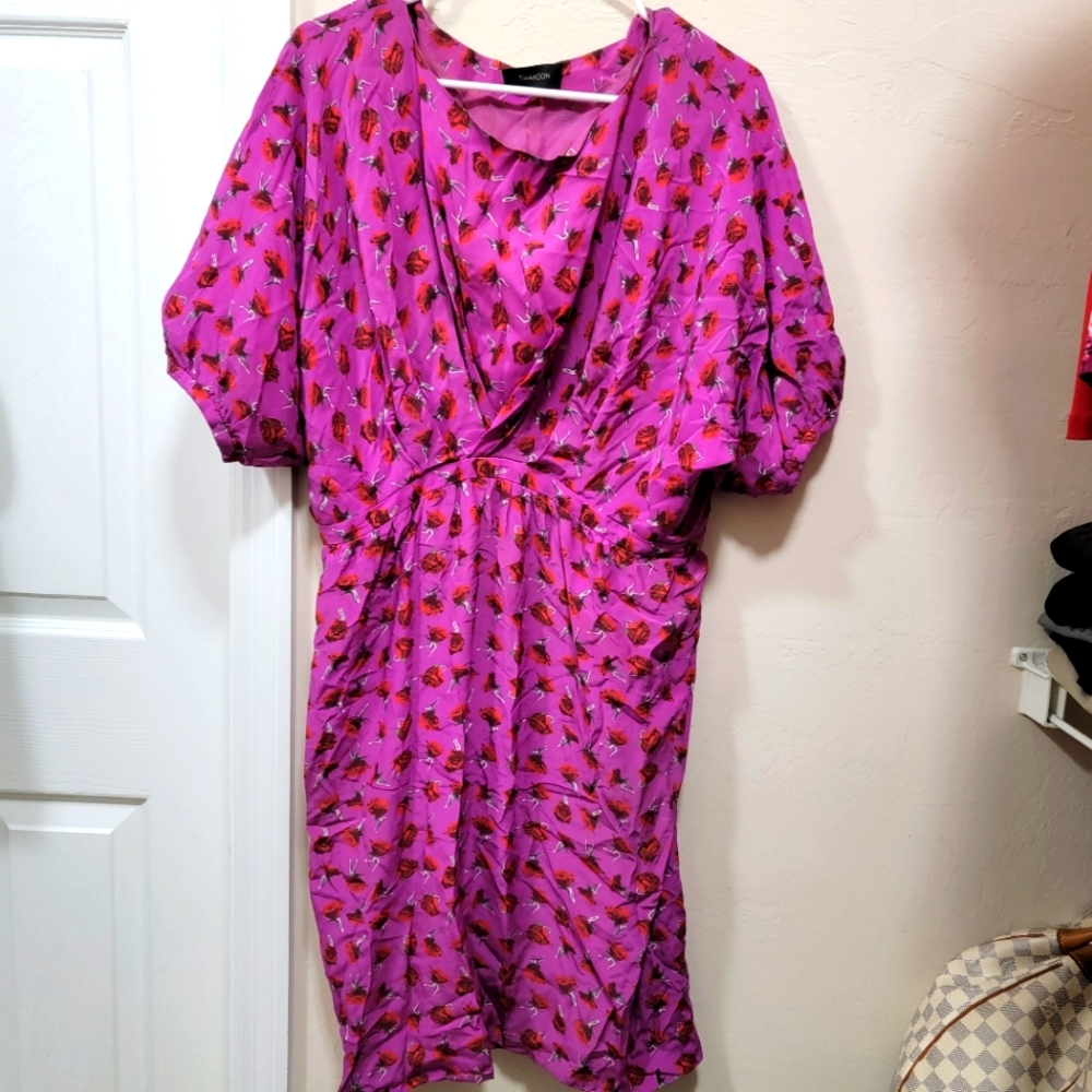 THAKOON 100% Silk Rose Print Leg Stem Dress